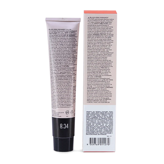 evo hue.verse 100ml permanent colour 8.34