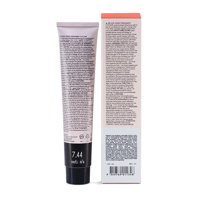 evo hue.verse 100ml permanent colour 7.44